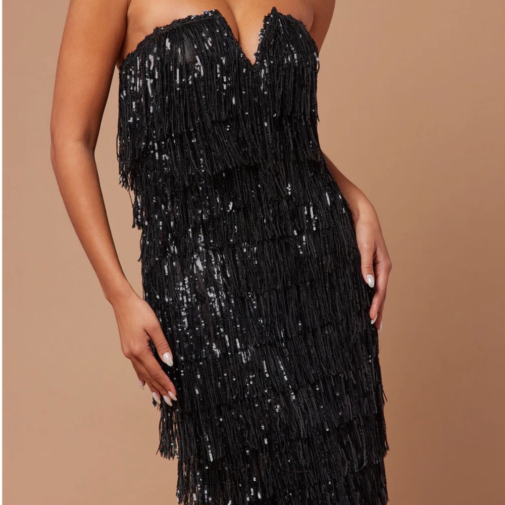 Chantilly Sequin Fringe Maxi Dress - Black - Picture 5 of 8